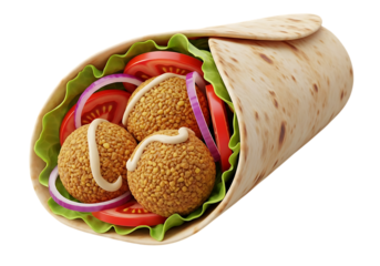 Delicious Falafel Wrap with Fresh Vegetables and Creamy Sauce a Tasty Middle Eastern Street Food Delight Ready to Eat on Transparent Background