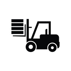 Black silhouette icon of a forklift truck lifting pallets