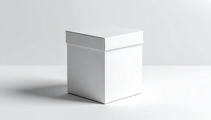 A single pristine white rectangular box with a fitted lid, standing upright on a clean studio background. A minimalist mockup for packaging design, branding, or gift presentation
