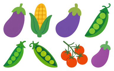 PNG Colorful vegetables cartoon illustration, element set on transparent background