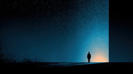 Fototapeta premium Loneliness and Hope's Beacon: A lone figure stands silhouetted in a stark architectural opening, bathed in the soft glow of an unseen light. Generative Ai