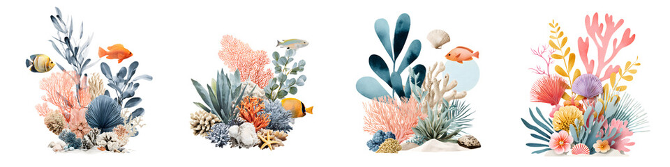 Watercolor Coral Reef: Vibrant Marine Ecosystem Illustration