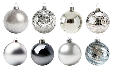 PNG Elegant silver Christmas ornaments, element set on transparent background