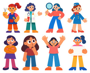 PNG Colorful diverse cartoon characters, element set on transparent background
