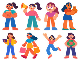 PNG Colorful diverse cartoon characters, element set on transparent background