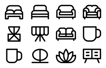 Collection of Furniture and Object Icons in a Grid Layout