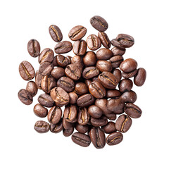 Naklejka premium Roasted coffee beans on a black background close up photography for food industry