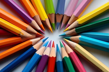 Naklejka premium Vibrant colored pencils arranged in a creative circle, sparking imagination and artistic expression