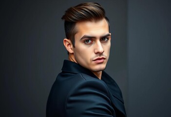 Obraz premium Confident gaze, shoulders back, strong posture, stylish attire, mysterious, leadership