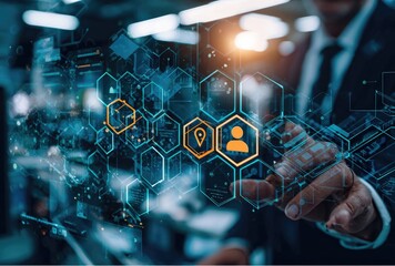 Businessman interacts with digital interface (1)