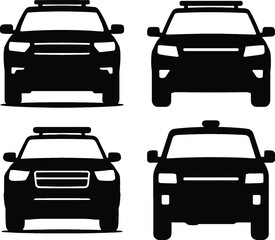 Obraz premium Police car silhouettes set four front facing views collection silhouette