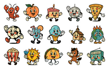 PNG Playful cartoon food characters, element set on transparent background