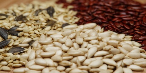 Obraz premium A vibrant assortment of various seeds, capturing their natural textures and colors.