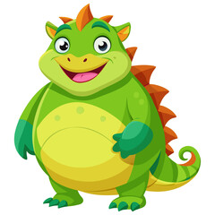 Obraz premium A vibrant 3D render of a cheerful, chubby Iguana cartoon character focusing on its stomach. 