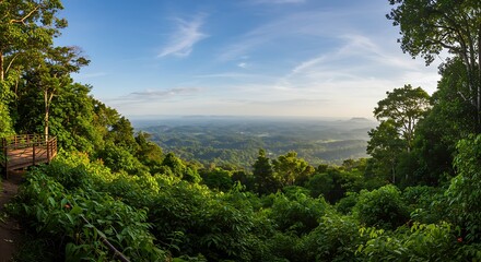 Obraz premium Panoramic Jungle Landscape with Distant Blue Hills