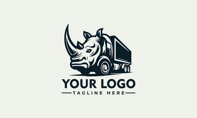A stylized logo design featuring a rhino head integrated with a semi-truck, ready for transport.