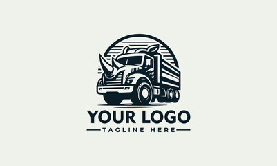 A logo design featuring a dump truck with a rhinoceros head, combining animal and industrial elements.
