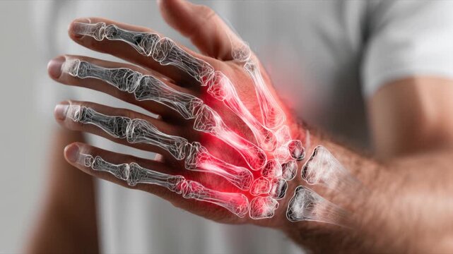 X-ray radiograph of male hand skeleton with clear bone structure