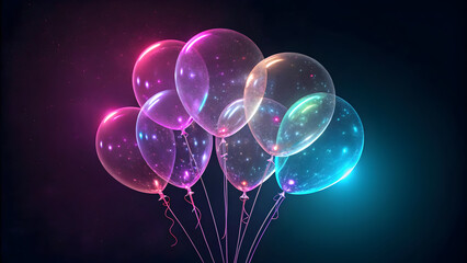 Full hd 4k stock image download Transparent glowing balloons with colorful light effects and bokeh on dark background