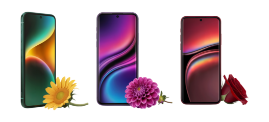 Colorful phones with vibrant screens and floral accents for tech enthusiasts design showcase