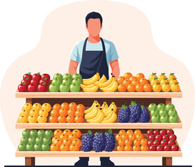 Fruit vendor with colorful produce display.