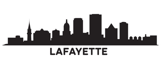 Fototapeta premium Lafayette skyline silhouette. Black Lafayette city design. Vector black silhouette. with white background