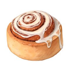 Fototapeta premium Soft cinnamon roll topped with sweet icing, isolated on a white background perfect for showcasing fresh baked