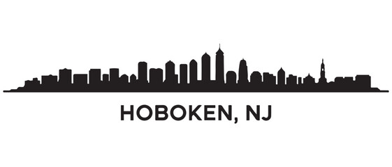 Fototapeta premium Hoboken skyline horizontal banner. Hoboken, NJ. Vector template for your design. Vector black silhouette. with white background