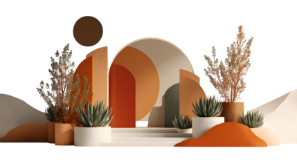 Abstract terracotta stage display, isolated on transparent background
