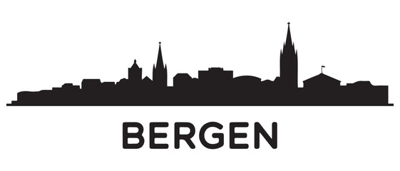 Obraz premium Bergen skyline silhouette. Black Bergen city design. Vector black silhouette. with white background