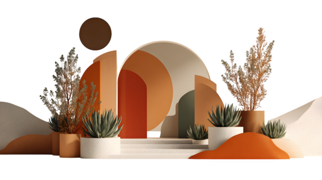 Abstract terracotta stage display, isolated on transparent background