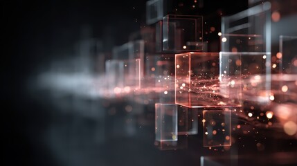 Virtual meetings concept shows Abstract digital composition with glowing shapes and particles creating a sense of depth and movement.