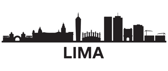 Fototapeta premium Lima skyline silhouette. Black Lima city design. Vector black silhouette. with white background