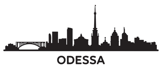 Obraz premium Odessa skyline horizontal banner. Odessa, Ukraine. Vector template for your design. Vector black silhouette. with white background.