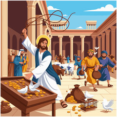 Jesus clearing the Temple, bible story © WealthyMinion