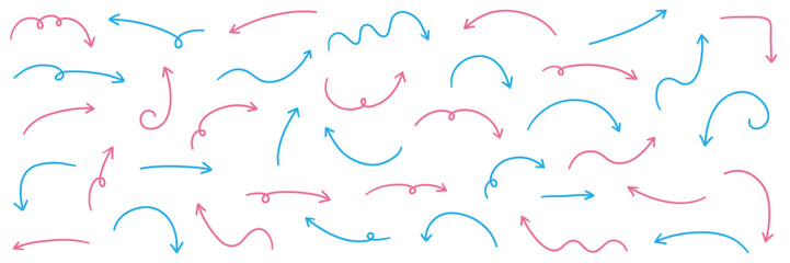 手書きのゆるい矢印アイコンのベクターイラストセット。方向、手描き、シンプル、やじるし