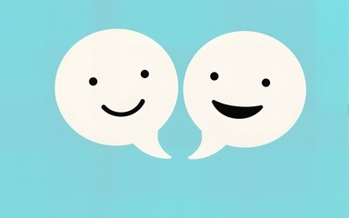 Couple Bubble smile with happy face on pastel blue background, Positive thinking, Mental health assessment, World mental health day concept. with copy space image. Place for adding text or design
