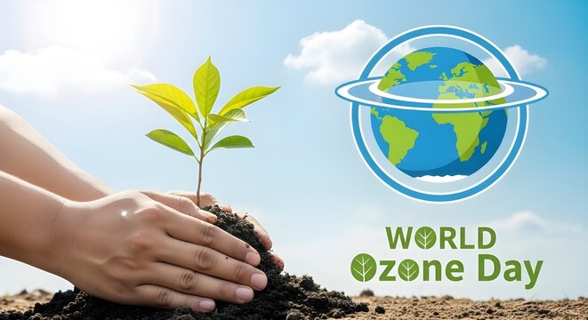 World Ozone Day with a young plant in soil