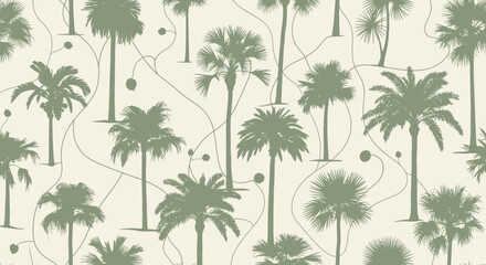 Fototapeta premium Seamless pattern with tropical palm trees, evokes a sense of calm and relaxation with a minimalist