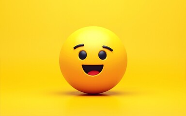 Fototapeta premium World Emoji Day Concept. 3d smiling emoticon or Smiley yellow ball emoji on yellow background. Funny emojis. World smile day emojis. World mental health day. World Laughter Day. Copy space for text