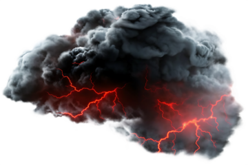Dark storm cloud with red lightning strikes isolated on a transparent background 2