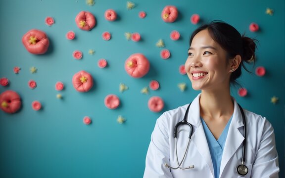 Composition of world hepatitis day text over smiling caucasian doctors. High quality