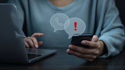 Get urgent phone call and error message on mobile phone while working on laptop computer at home office