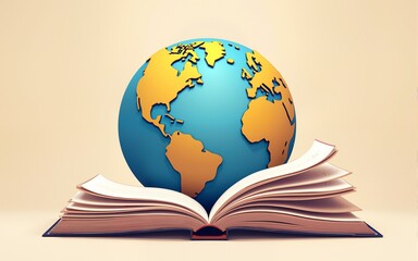 international literacy day with books, globe abstract concept illustration generative ai. High quality