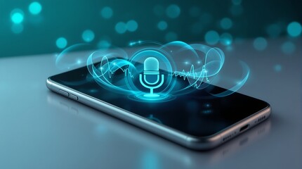 Voice recognition technology on smartphone concept digital assistant ai microphone speech to text app