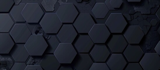 Abstract black hexagonal pattern with texture variations and subtle cracks, ideal for backgrounds