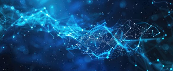 Abstract digital representation of interconnected nodes and lines against a cosmic background