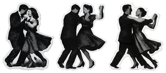 Vintage dancing couple silhouettes