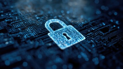 Digital lock icon over a circuit board