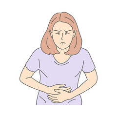 Illustration of a woman experiencing pain and discomfort in her stomach
